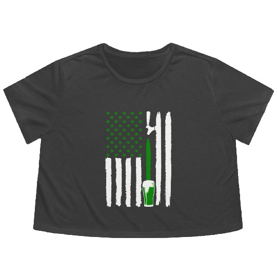 Green St PatricDay Beer American Flag Patriotic Ir Flowy Cropped Tees