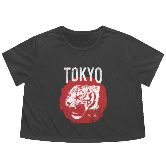 Tokyo Tiger Head Distressed Flowy Cropped Tees