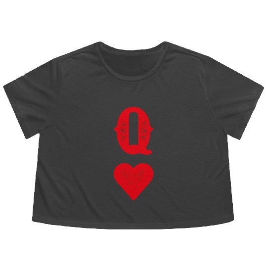 Queen Of Hearts Blackjack Cards Poker 21 Q Flowy Cropped Tees