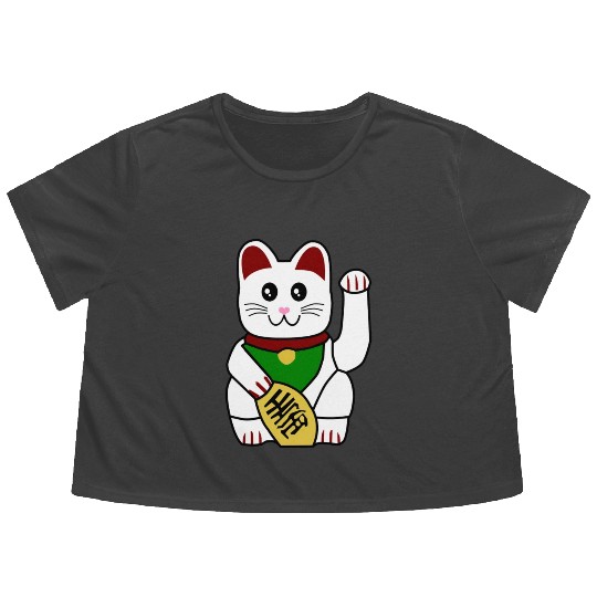Cute Japanese Lucky Cat 1 Flowy Cropped Tees