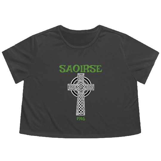 Saoirse Meaning Freedom Irish Republican With Celt Flowy Cropped Tees