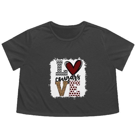Cougars Mascot Love School Spirit Fantastic Flowy Cropped Tees