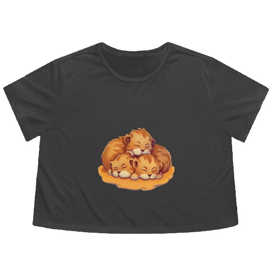 Sleeping lion cubs Flowy Cropped Tees