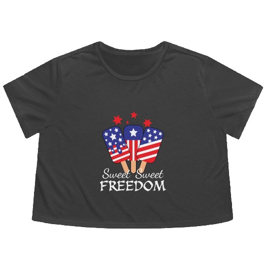 Sweet Freedom Icream 4th July America Flag Flowy Cropped Tees