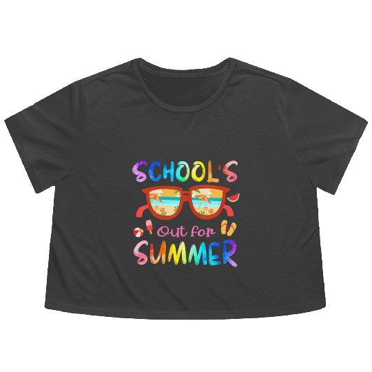 Schools Out For Summer Last Day Of School Teacher Flowy Cropped Tees