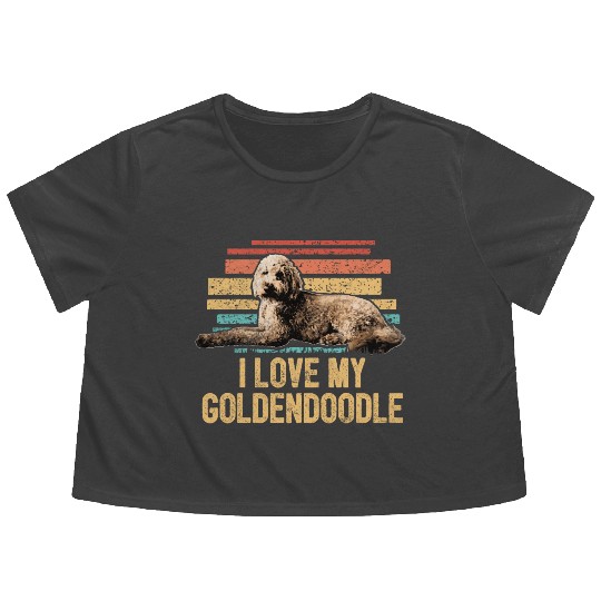 I Love My Goldendoodle Retro Dog Dad Doodle Mama Flowy Cropped Tees