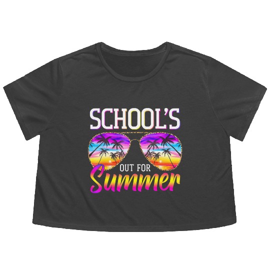 Last Day Of School Schools Out For Summer Teacher Flowy Cropped Tees
