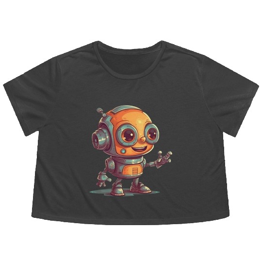 Cute waving robot illustration technology friendly Flowy Cropped Tees