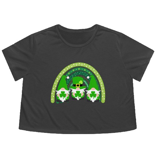 Lucky Rainbow Gnome Happy St Patric Day Family Flowy Cropped Tees