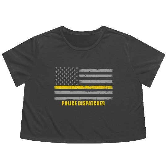 Police Dispatcher - Thin Gold Line Flag Flowy Cropped Tees