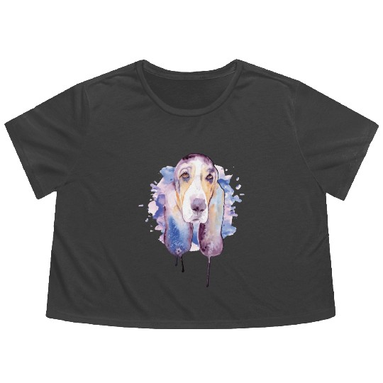Basset Hound Watercolor Dog Lover Basset Hound Flowy Cropped Tees