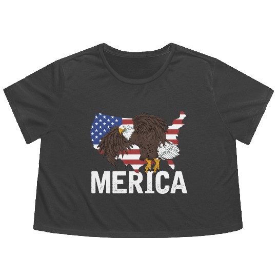 Us Flag Merica Pride Patriot Proud American Bald Flowy Cropped Tees