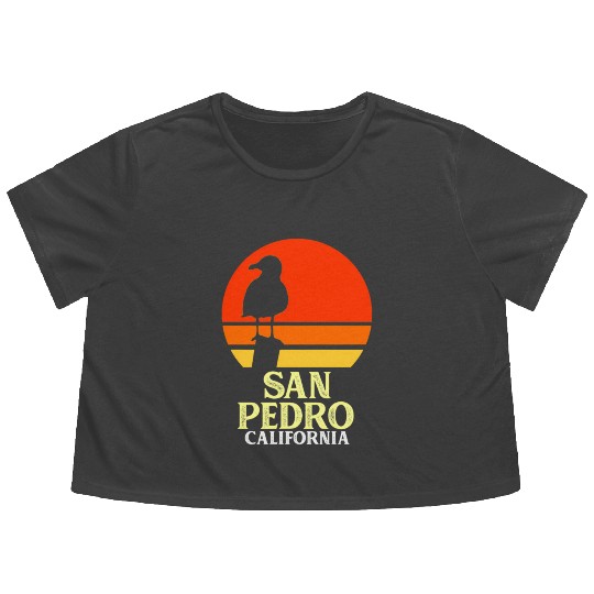 San Pedro California Beach Seagull Flowy Cropped Tees