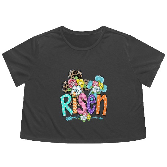 Happy Easter For Christian Mom He Is Risen Leopard Flowy Cropped Tees