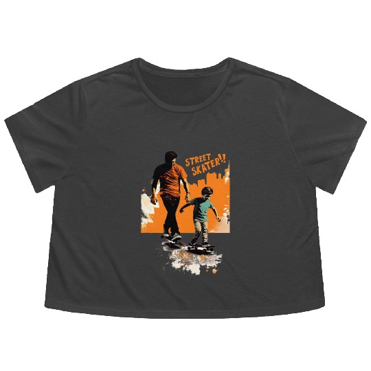Father And Son Skateboard Father's Day Gift Flowy Cropped Tees