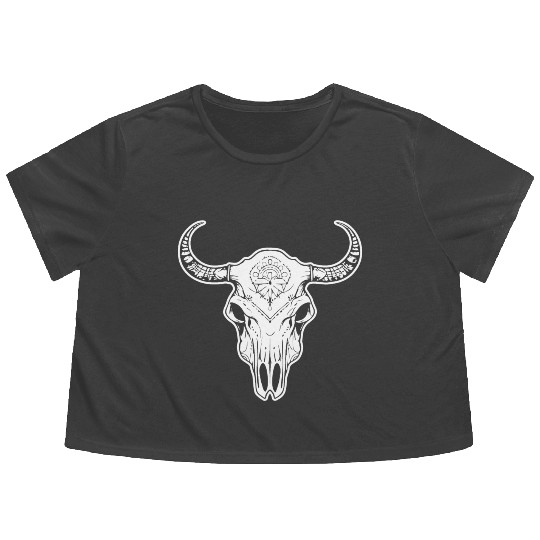 Cow Skull Boho Flowy Cropped Tees