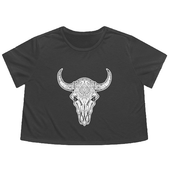 Cow Skull Boho Flowy Cropped Tees