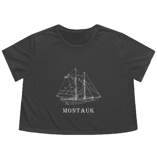 Sailboat Blueprint Montauk Ny Sailing Vacation Flowy Cropped Tees