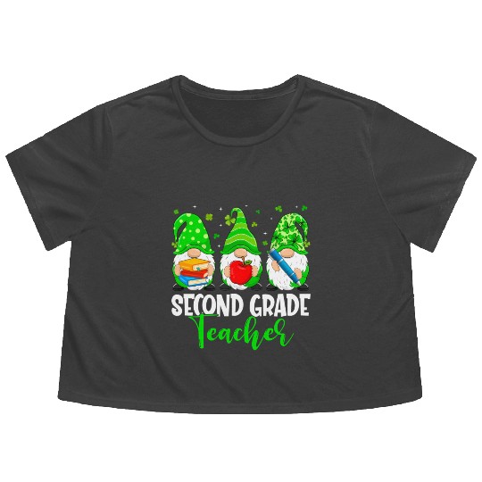 Gnomes 2Nd Grade Teacher Squad St Patric Day Flowy Cropped Tees