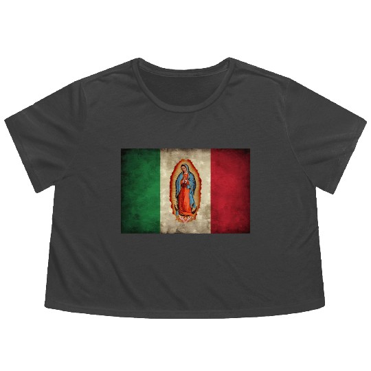 Our Lady Virgen De Guadalupe Mecan Flag Flowy Cropped Tees