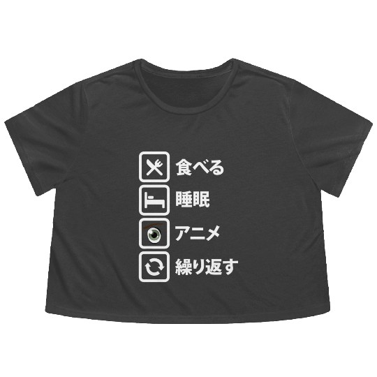 Japanese Manga Anime Eat Sleep Anime Repeat Flowy Cropped Tees
