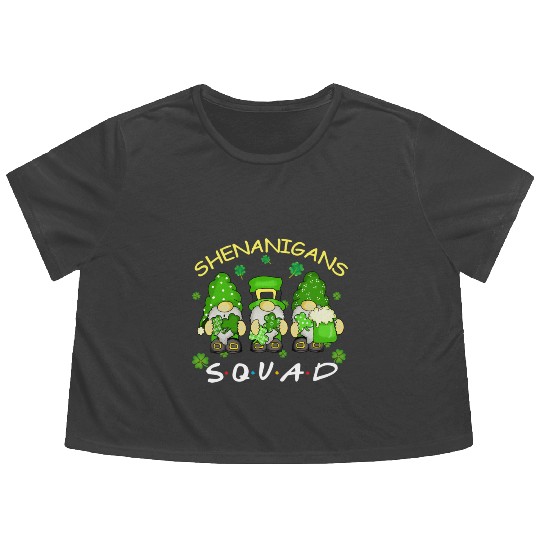 St Patrick'S Day Shenanigans Squad Three Gnomes Flowy Cropped Tees