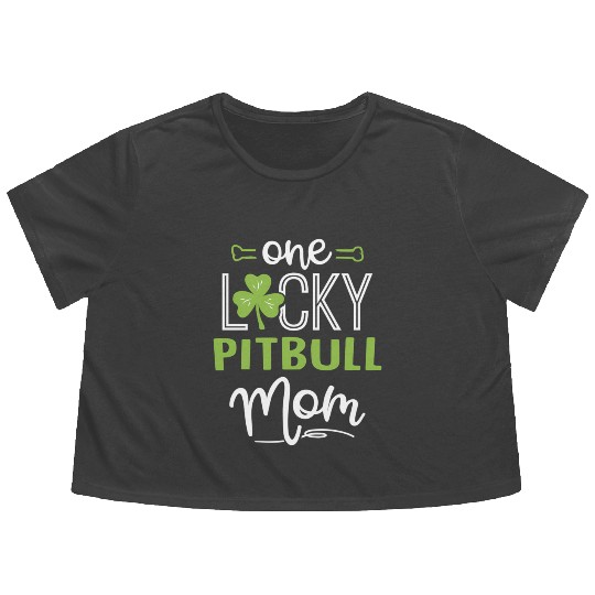 One Lucky Pitbull Dog Mom St Patric Day Flowy Cropped Tees