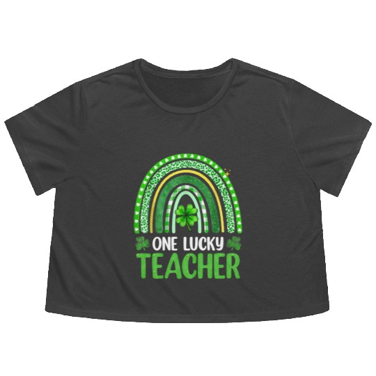 One Lucky Teacher Rainbow St Patrick’S Day Flowy Cropped Tees