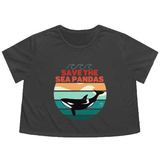 Rescue Killer Whale Orcas Save The Sea Pandas Flowy Cropped Tees