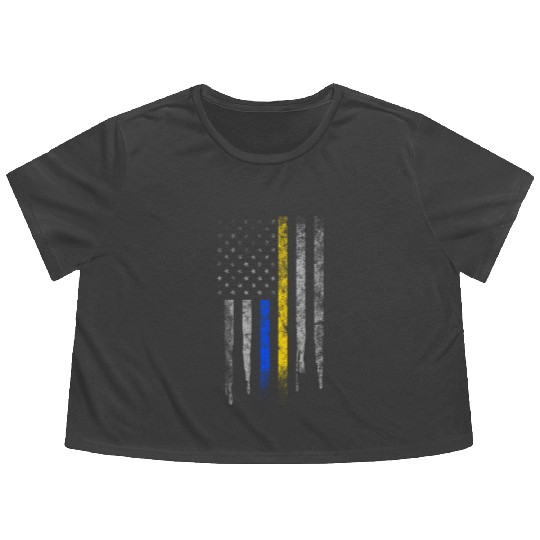 Gold Blue Line 911 Police Dispatcher First Flowy Cropped Tees