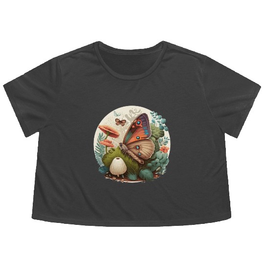 Cottagecore Butterfly Mushroom Plants Botanic Herb Flowy Cropped Tees