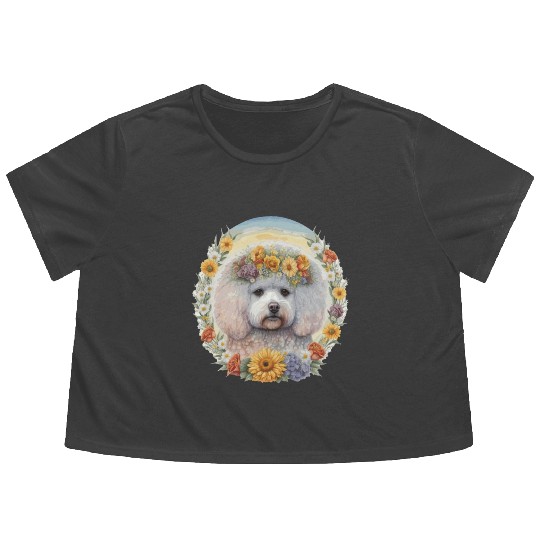 Cute Bichon Frise Sunflower Dog Breed Pet Puppy Flowy Cropped Tees