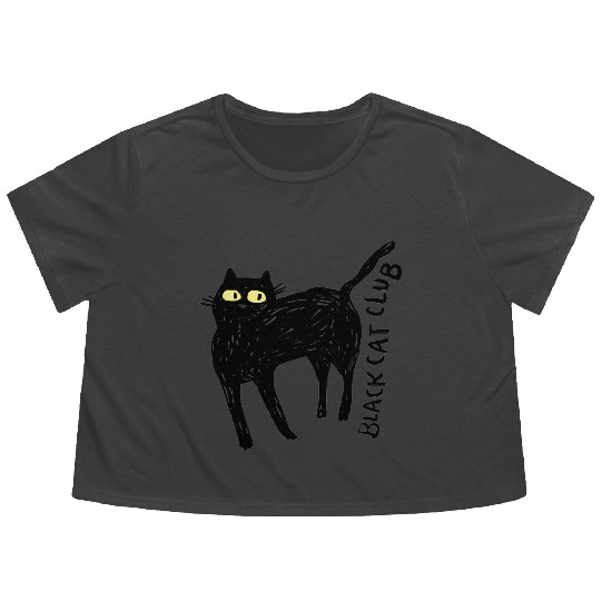 Black Cat Club Flowy Cropped Tees