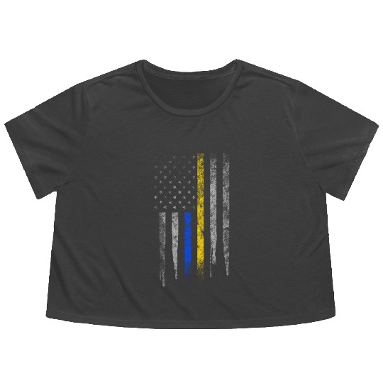 Gold Blue Line 911 Police Dispatcher First Flowy Cropped Tees