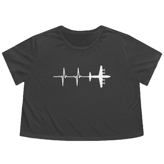 Ekg Heartbeat P-3 Orion Military Plane Flowy Cropped Tees