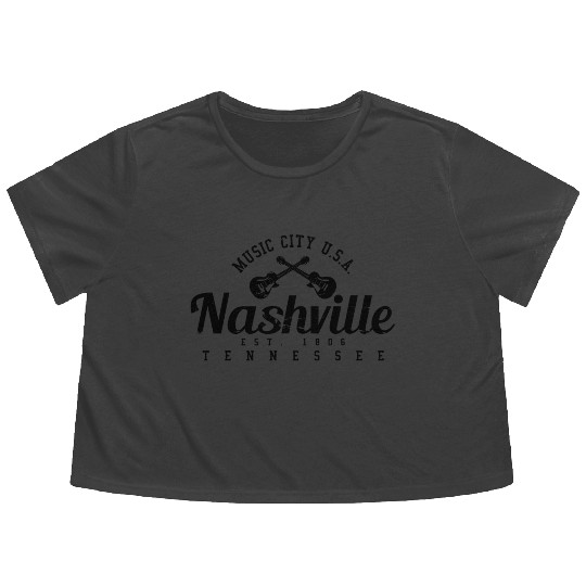hville - Country Music City Guitar Flowy Cropped Tees