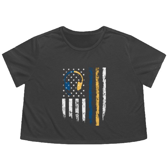 Gold Blue Line 911 Police Dispatcher First Flowy Cropped Tees