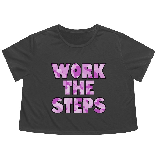 Work the Steps purple camo Flowy Cropped Tees