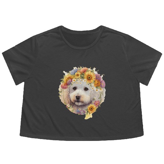 Watercolor Bichon Frise Sunflower Dog Breed Pet Pu Flowy Cropped Tees
