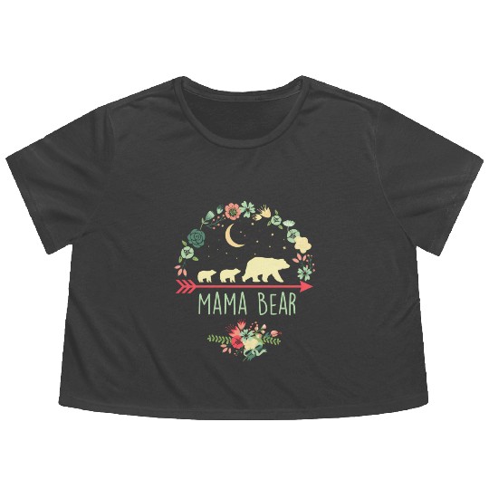 Floral Mama Bear With 2 Cubs Flowy Cropped Tees