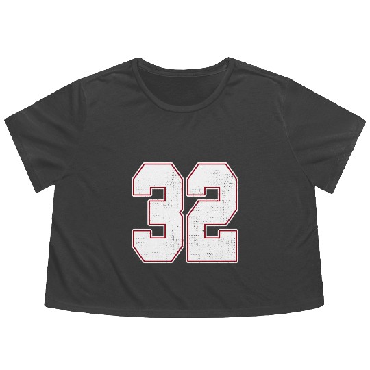 32 Outline Number 32 Varsity Fan Sports Team Flowy Cropped Tees