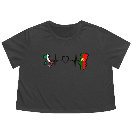 Italy Portugal Flag Italian Portuguese Heartbeat Flowy Cropped Tees