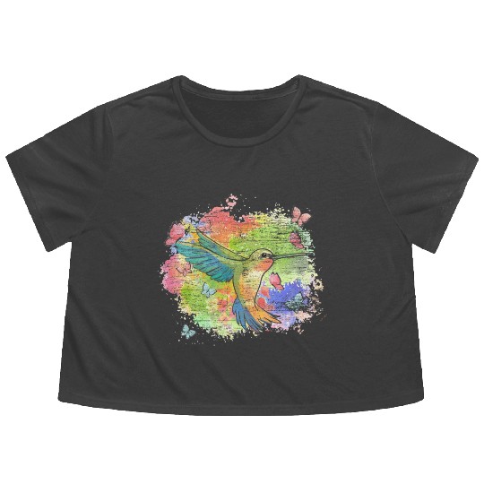 Beautiful Bird Animal Colorful Hummingbird Flowy Cropped Tees
