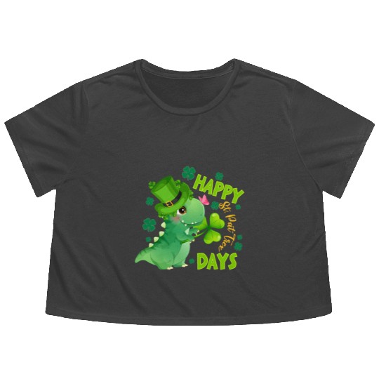 St Patric Day Dinosaur Dino Saurus Irish Flowy Cropped Tees