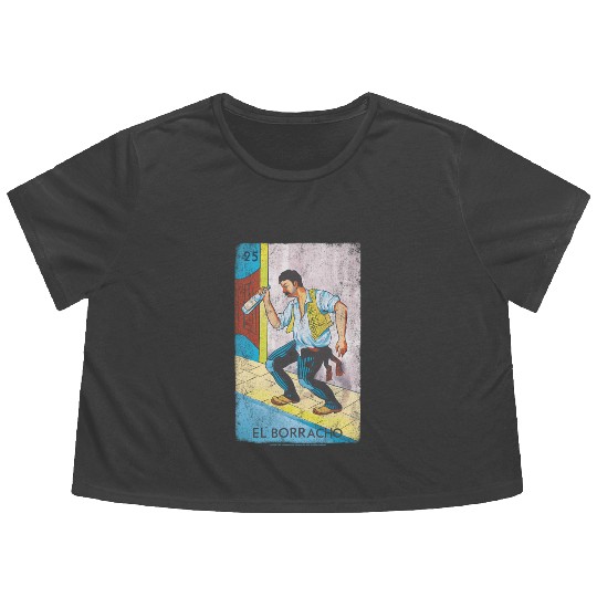 Loteria El Borracho Colorful Tarot Card Flowy Cropped Tees