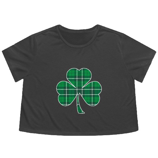 St Patric Day Irish Green Buffalo Plaid Shamrock Flowy Cropped Tees