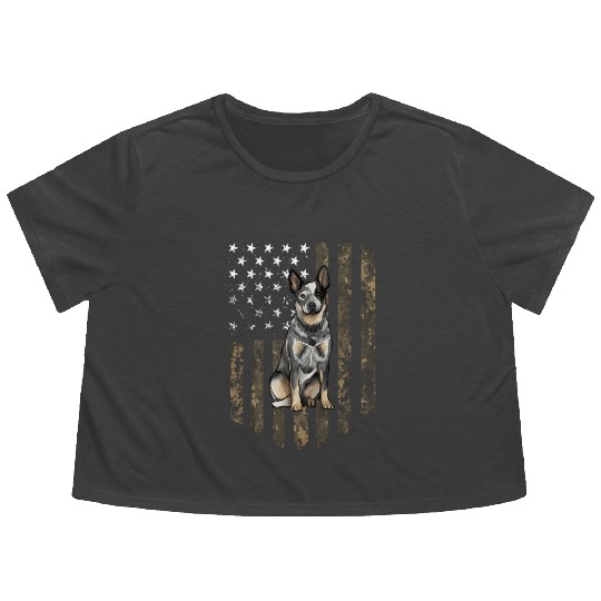 Camo American Flag Australian Cattle Dog 4Th Of Flowy Cropped Tees