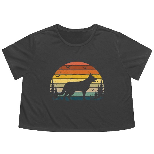 German Shepherd Vintage Retro Mom Dad Pet Lover Flowy Cropped Tees