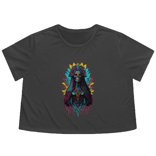 Santa Muerte de Guadalupe Flowy Cropped Tees