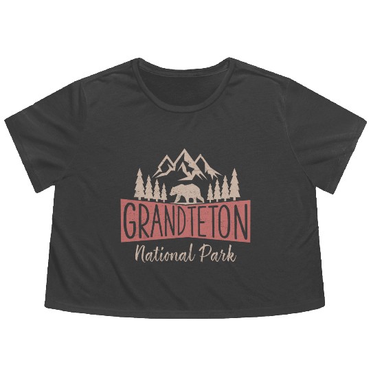 Vintage Grand Teton National Park Us Mountains Flowy Cropped Tees